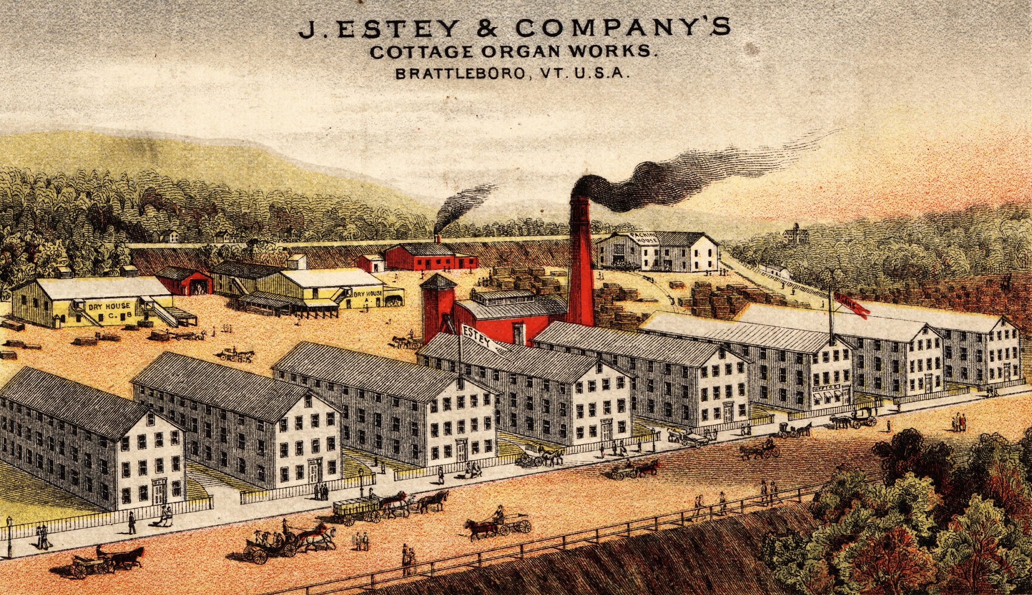 Estey Organ company factory postcard